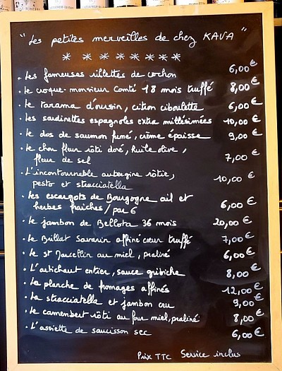 Menú chez kava